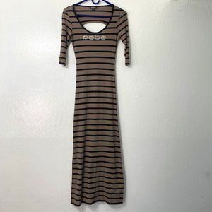 Bebe Brown Striped  Maxi Dress